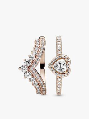 Pandora Heart of Rose Princess Wishbone Stacking Ring Set